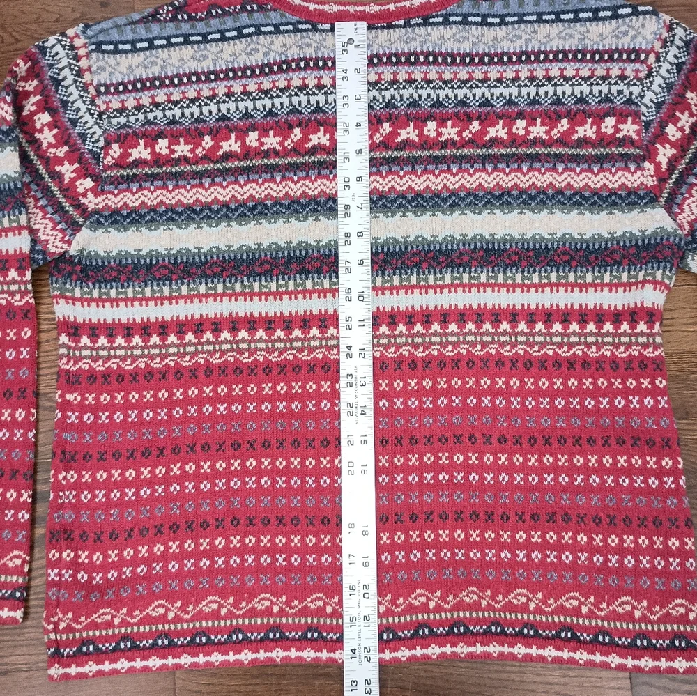 Womens Eddie Bauer Red Blue Beige Fair Isle Sweater Size Large Made in USA